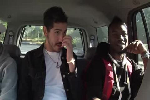 White guy sucking Off Two darksome dicks