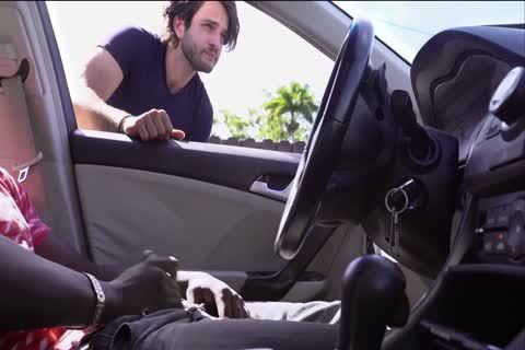 black boy Wacks Off In Car In Public whilst A White guy Watches