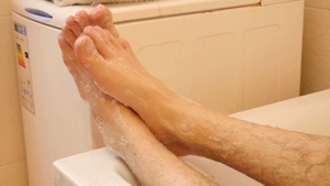 Twinky Feet - Young twink Adam teasing uncut cock
